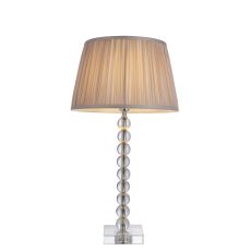 Adelie 1 Light E14 Table Lamp Nickel With Clear Crystal Glass With Inline Switch C/W Freya 12" Dusky Pink Gathered Silk Fabric Shade