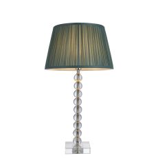 Adelie 1 Light E14 Table Lamp Nickel With Clear Crystal Glass With Inline Switch C/W Freya 12" Fir Gathered Silk Fabric Shade