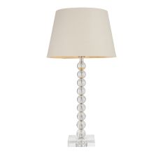 Adelie 1 Light E14 Table Lamp Nickel With Clear Crystal Glass With Inline Switch C/W Cici 12" Grey Linen Mix Fabric Shade