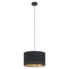 Esteperra 1 Light E27 Black Adjustable Pendant With Gold Inner Fabric Shade