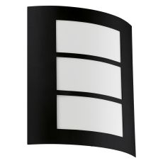City 1 Light E27 Outdoor Black Wall Light With Plastic White Diffuser