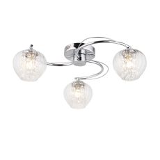 Mesmer 3 Light G9 Polished Chrome Flush Ceiling Fitting With Clear Ribbed Glass With Clear Faceted Glass Drops