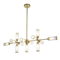 Duomo 13 Light G9 Satin Brass Adjustable Linear Pendant With Ribbed & Frosted Glass Shades