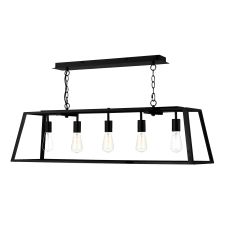 Academy 5 Light E27 Black Rectangular Adjustable Pendant With Glass Panels