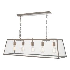 Academy 5 Light E27 Antique Copper Adjsutable Pendant Bar Fitting With Clear Glass Panels