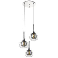Adda 3 Light E14 Chrome Adjustable Pendant With Smoked Grey Inner Shade & Clear Outer Glass