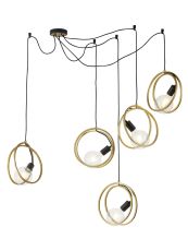 Adler Double Ring Multi Pendant, 5 Light E27, Matt Black / Painted Gold, G95/120 Lamp Recommended