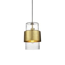 Ongio 1 Light E27 Hammered Brass Plate Adjustable Pendant With Textured Clear Glass Shade