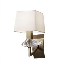 Akira Wall Lamp Switched 1 Light E14, Antique Brass With Cream Shade