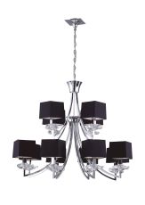 Akira Pendant 2 Tier 12 Light E14, Polished Chrome With Black Shades