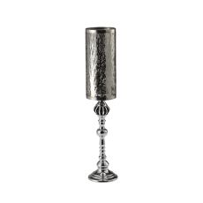 (DH) Amira Glass Art Candle Holder Tall Polished Chrome/Pattern