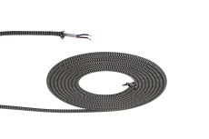 Prema 25m Roll Black & White Wave Stripes Braided 2 Core 0.75mm Cable VDE Approved