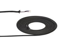 Prema 25m Roll Black & White Spot Braided 2 Core 0.75mm Cable VDE Approved