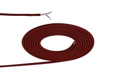 Prema 25m Roll Red & Black Wave Stripes Braided 2 Core 0.75mm Cable VDE Approved