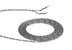 Prema 25m Roll Silver Braided Twisted 2 Core 0.75mm Cable VDE Approved