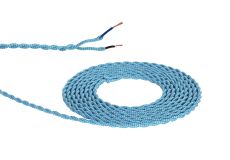Prema 25m Roll Blue & White Wave Stripe Braided Twisted 2 Core 0.75mm Cable VDE Approved