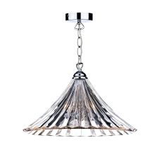Ardeche 1 Light E27 Polished Chrome Adjustable Large Pendant With Clear Fluted Glass Shade