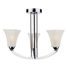 Arlington 3 Light E14 Polished Chrome Semi Flush Ceiling Fitting With White Hand Blown Scavo Glass Shades