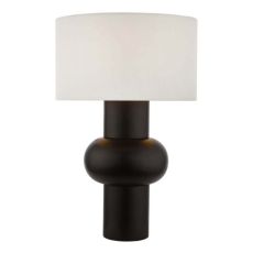 Arran 1 Light E27 Black Table Lamp With Inline Switch C/W Hilary Grey 35cm Drum Shade
