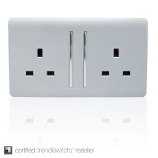 Trendi, Artistic Modern 2 Gang 13Amp Long Switched Double Socket Silver Finish, BRITISH MADE, (25mm Back Box Required), 5yrs Warranty