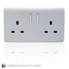 Trendi, Artistic Modern 2 Gang 13Amp Short Switched Double  Socket Silver Finish, BRITISH MADE, (25mm Back Box Required), 5yrs Warranty