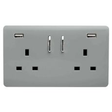 Trendi, Artistic Modern 2 Gang USB 2x3.1mAH Plug Socket Platinum Silver Finish, BRITISH MADE, (35mm Back Box Required), 5yrs Warranty