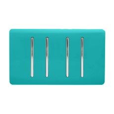 Trendi, Artistic Modern 4 Gang  (1x 2 Way 3x 3 Way Intermediate Twin Plate) Bright Teal, BRITISH MADE, (25mm Back Box Required), 5yrs Warranty