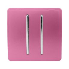 Trendi, Artistic Modern 2 Gang Intermediate 10 Amp Rocker Pink Finish, BRITISH MADE, (25mm Back Box Required), 5yrs Warranty