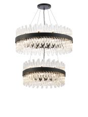 Asner 2 Tier 60cm + 80cm Pendant, 18 + 24 Light G9, Satin Black/Clear Item Weight: 41kg