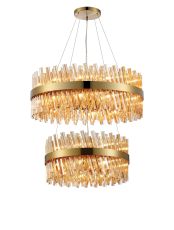 Asner 2 Tier 60cm + 80cm Pendant, 18 + 24 Light G9, Brass/Amber Item Weight: 41kg