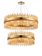 Asner 2 Tier 80cm + 1m Pendant, 24 + 32 Light G9, Brass/Amber Item Weight: 53kg