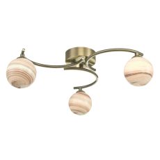 Atiya 3 Light G9 Antique Brass Semi Flush Ceiling Light With Planet Style Glass