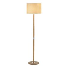 Avenue 1 Light B22 Light Wood With Polished Chrome Detail Fitted With A Push bar Switch On The Lampholder C/W Cream Linen Shade