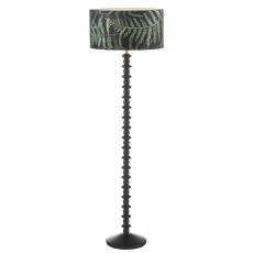 Azana 1 Light E27 Black Ash Floor Lamp With Foot Switch C/W Bamboo Green Leaf Cotton 49cm Drum Shade