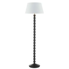Azana 1 Light E27 Black Ash Floor Lamp With Foot Switch C/W Cezanne White Faux Silk Tapered 45cm Drum Shade