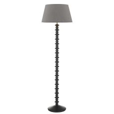 Azana 1 Light E27 Black Ash Floor Lamp With Foot Switch C/W Cezanne Grey Faux Silk Tapered 45cm Drum Shade
