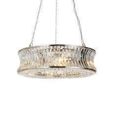 Cosimo 6 Light E14 Bright Nickel Adjustable Pendant With Concave Clear Glass & Clear Cut Faceted Glass Crystals