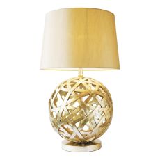 Balthazar 1 Light E27 Antique Gold Globe-Shaped Table Lamp With Inline Switch C/W Gold Faux Tapered Shade