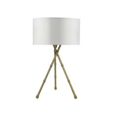 Bamboo 1 Light E27 Antique Brass Tripod Table Lamp With Inline Switch C/W Hilda Ivory Faux Silk 35cm Drum Shade