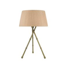 Bamboo 1 Light E27 Antique Brass Tripod Table Lamp With Inline Switch C/W Lyzette Taupe Faux Silk Tapered 36cm Drum Shade