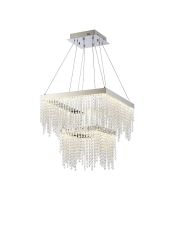 Bano Square 2 Tier Dimmable Pendant 47W LED, 4000K, 5000lm, Polished Chrome / Crystal Chain, 3yrs Warranty