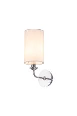 Banyan 1 Light Switched Wall Lamp, E14 Polished Chrome With 12cm Faux Silk Shade, White