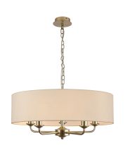 Banyan 5 Light Multi Arm Pendant With 60cm x 15cm Faux Silk Fabric Shade Champagne Gold/Ivory Pearl
