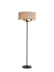 Banyan 3 Light Switched Floor Lamp With 50cm x 20cm Dual Faux Silk Fabric Shade Matt Black/Nude Beige