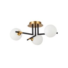 Pinetti 3 Light G9 Flush Ceiling Light In Matt Black & Antique Brass Finish C/W With Round Opal Glass Shade