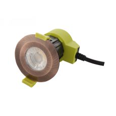 Bazi, 10W, 350mA, Antique Copper, Dimmable LED Fire Rated Downlight, Cut Out: 70mm, 840lm, 38° Deg, 5000K, IP65, DRIVER INC., 5yrs Warranty