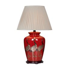 Bertha 1 Light E27 Red With Bird Detail Table Lamp With Inline Switch C/W Layer Taupe Cotton Tapered 43cm Drum Shade