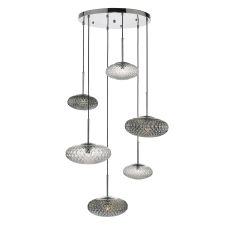 Bibiana 6 Light G9 Polished Chrome Adjustable Pendant With Clear And Smoked Glass Shades