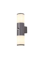 Bizet Wall Lamp With PIR Sensor 2 x E27, IP54, Anthracite/Opal, 2yrs Warranty
