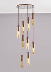 Blokus Round Pendant, 9 Light Adjustable E27, Mocha / Amber Glass